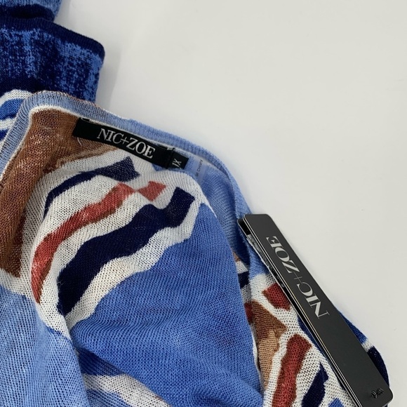 NIC + ZOE blue abstract cardigan sweater blue brown Plus linen new 1X - Picture 4 of 4